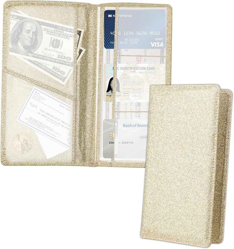 Stacool Bling Car Registration and Insurance Holder with Magnetic Clasp,PU Leather Car Organizers for ID,Bank Cards,Universal Glove Box Organizer Car Accessories Interior for Most Cars (Gold) - Image 1